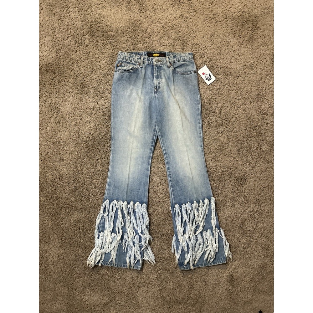 Vintage Todd Oldham Jeans Women’s Sz 7 Y2K Boho Flare Distressed Denim Fringe